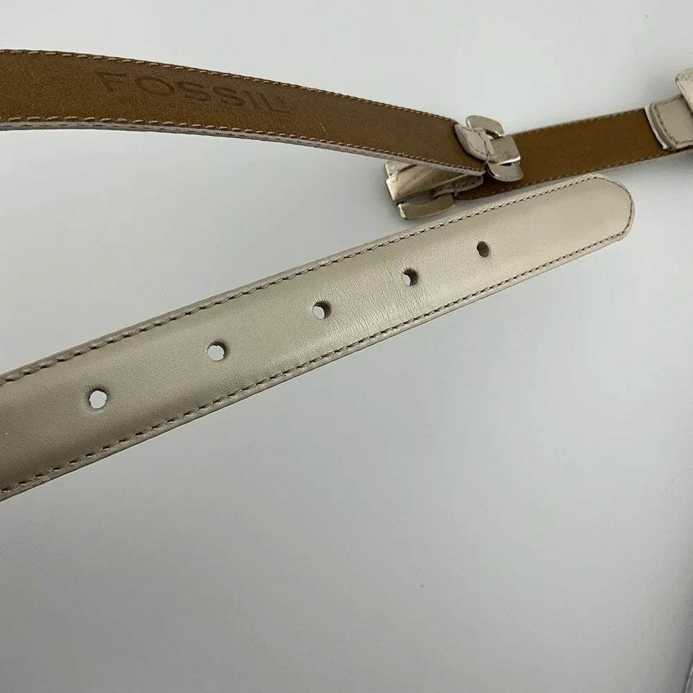 FOSSIL White Ivory‎ Leather & Metal Belt Women Size M 29-33 in